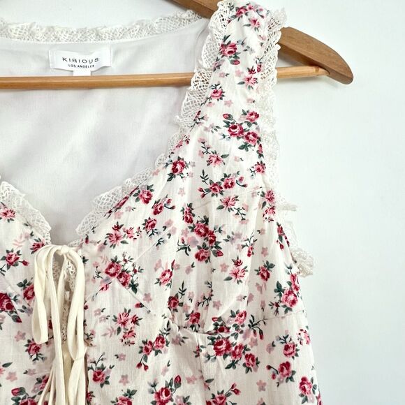 Kirious Los Angeles Front Tie Floral Babydoll Style Top Lace Coquette Size Small - Picture 6 of 10